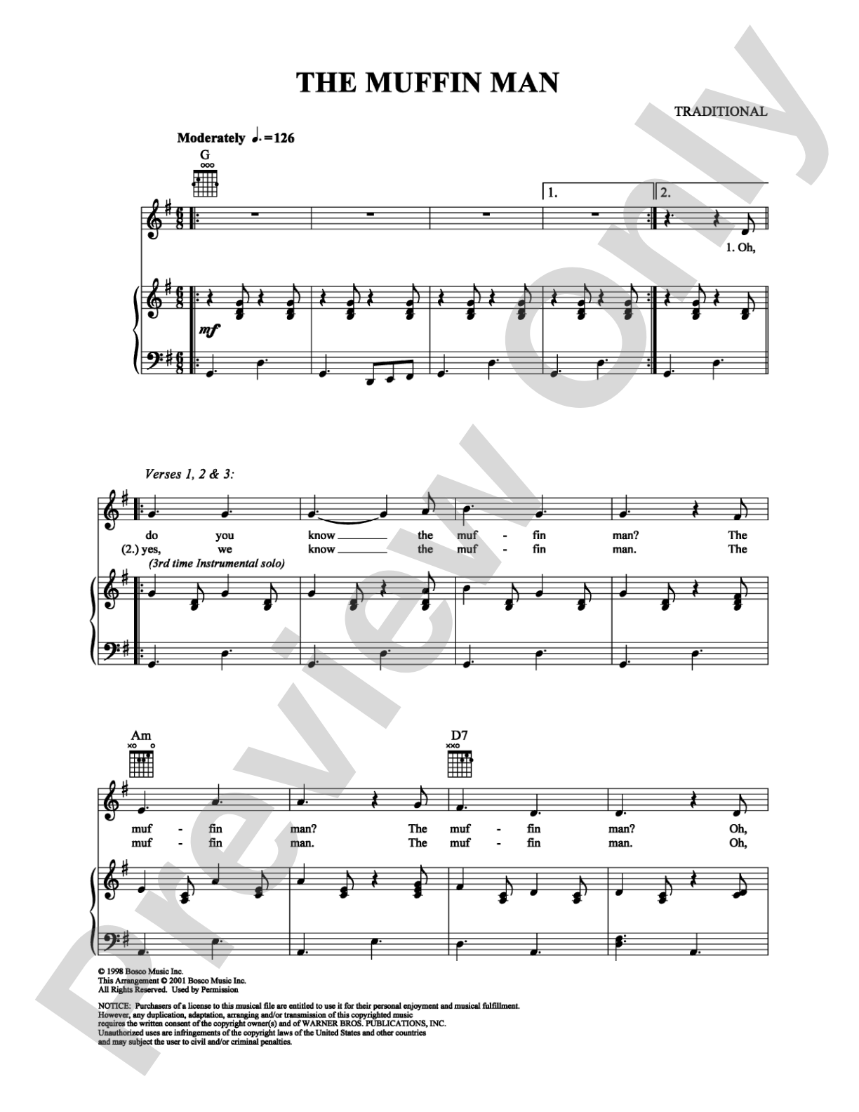 The Muffin Man: Piano/Vocal/Chords Digital Sheet Music