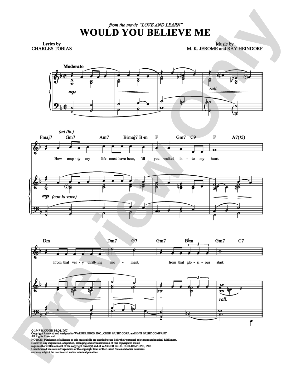 Would You Believe Me: Piano/Vocal/Chords Digital Sheet Music