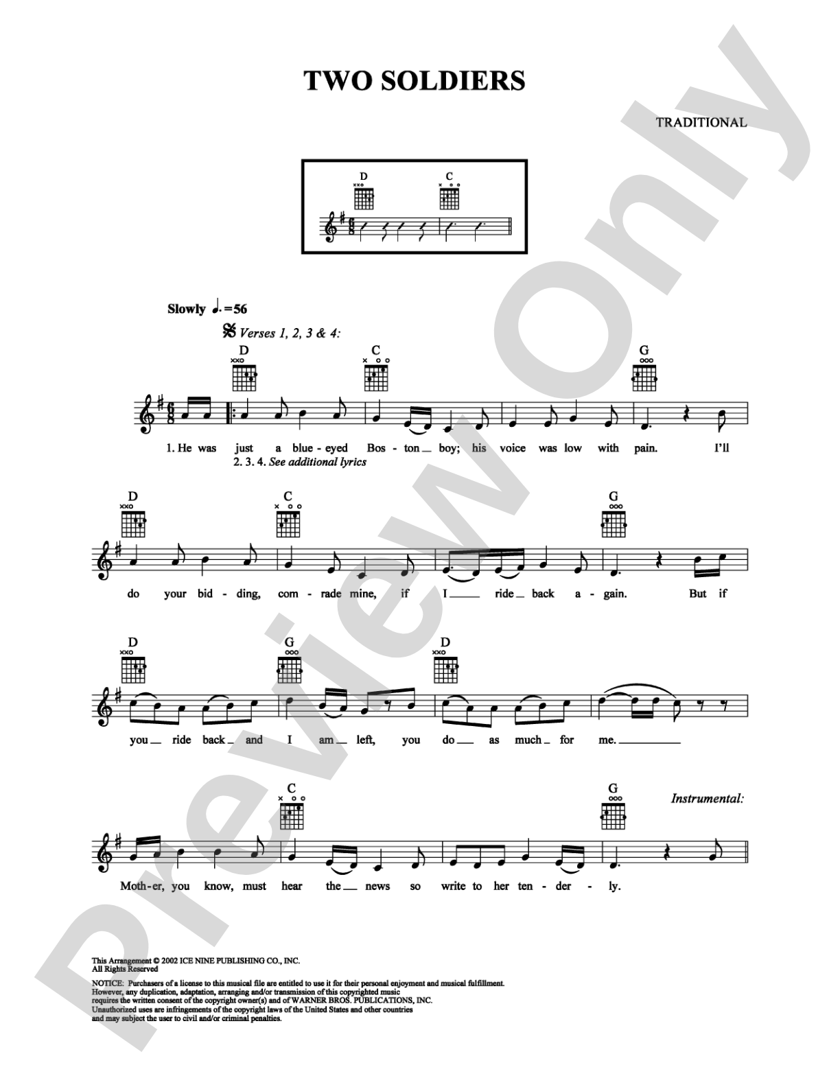 Two Soldiers: Easy Guitar Digital Sheet Music