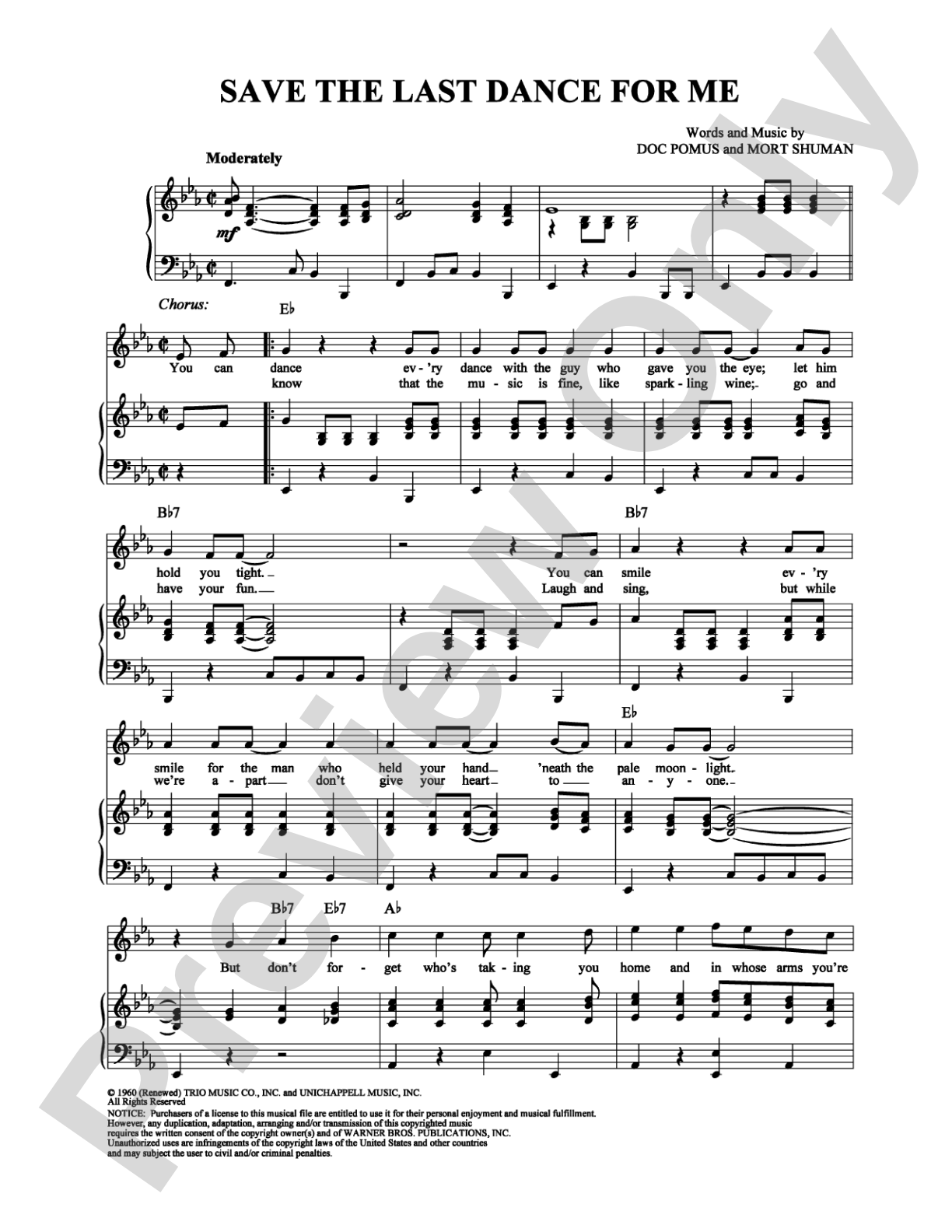 Save The Last Dance For Me: Piano/Vocal/Chords Digital Sheet Music