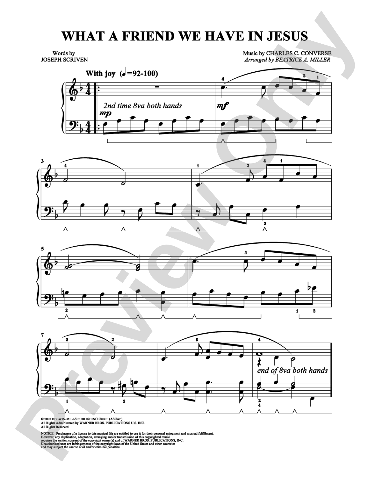 What a Friend We Have in Jesus: Easy Piano Digital Sheet Music