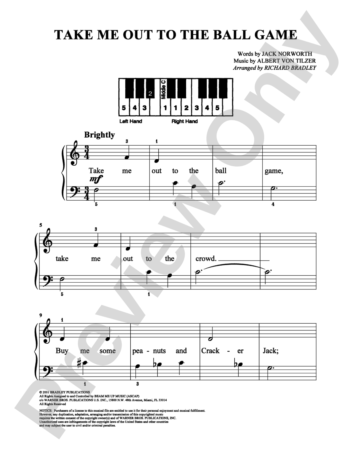 Take Me Out To The Ball Game: Easy Piano Digital Sheet Music