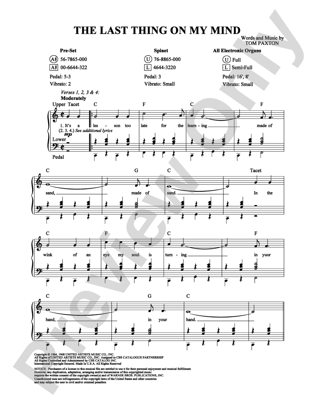 The Last Thing On My Mind: Organ Digital Sheet Music