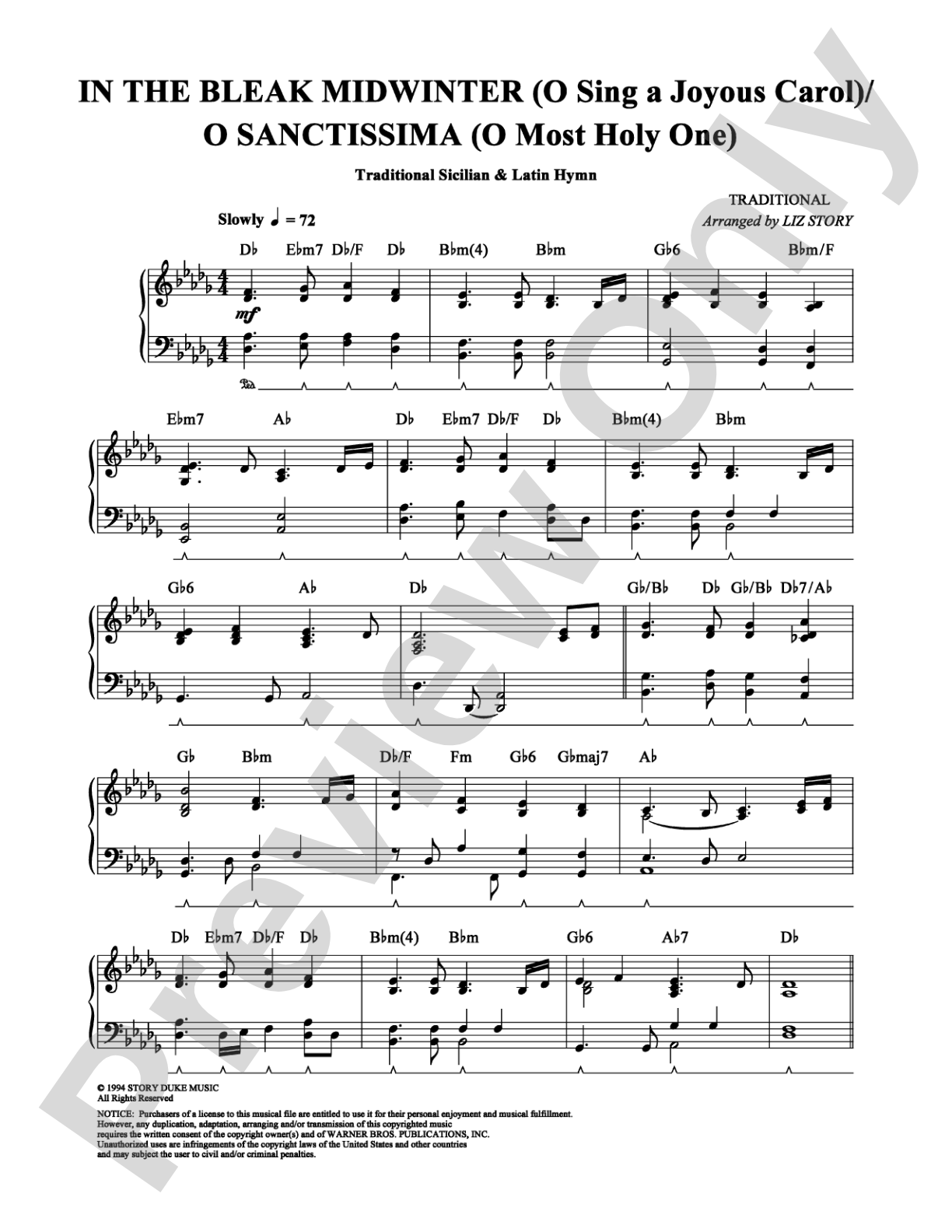 In the Bleak Midwinter (O Sing a Joyous Carol)/O Sanctissima (O Most Holy One): Piano Digital Sheet Music