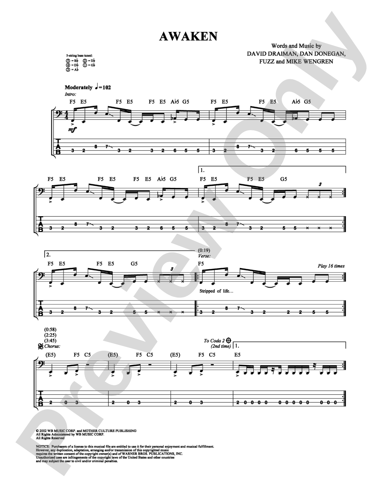 Awaken: Bass TAB Digital Sheet Music