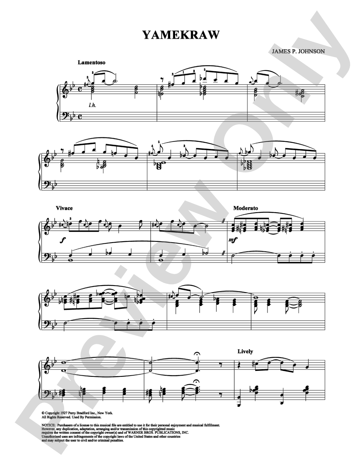Yamekraw: Piano Digital Sheet Music