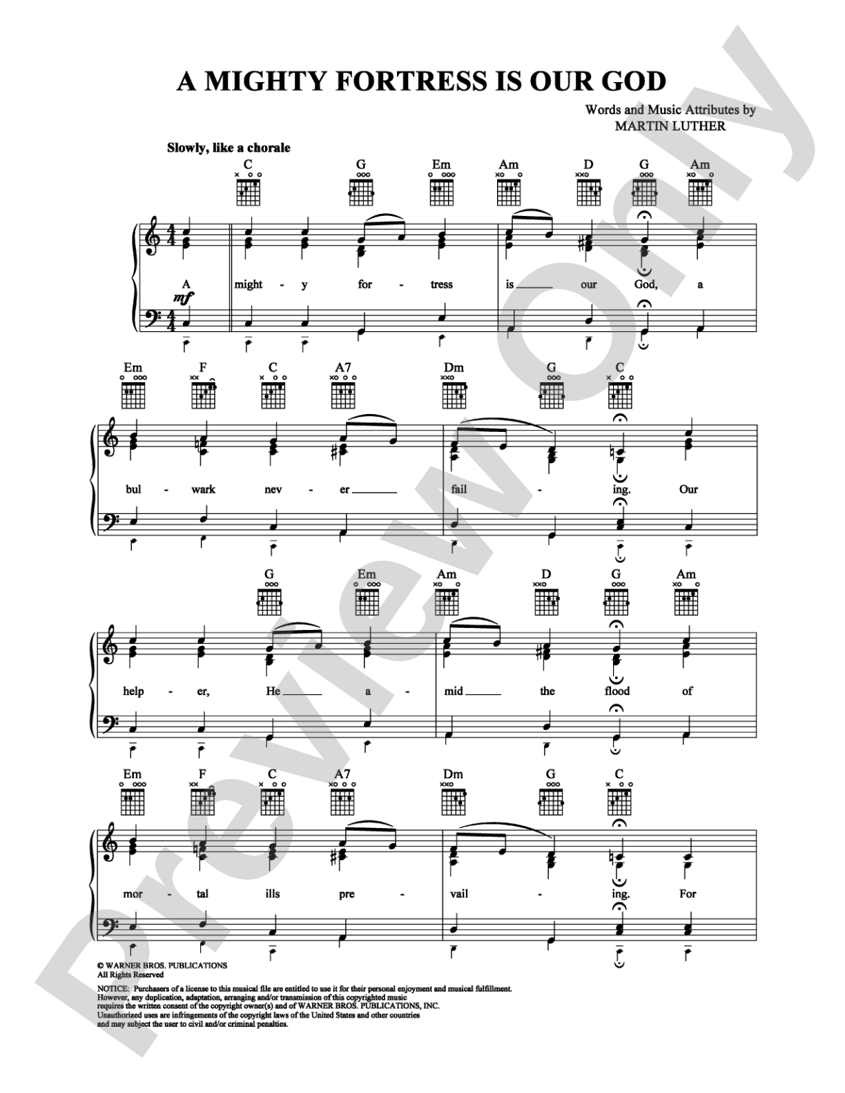 A Mighty Fortress Is Our God: Piano/Vocal/Chords Digital Sheet Music