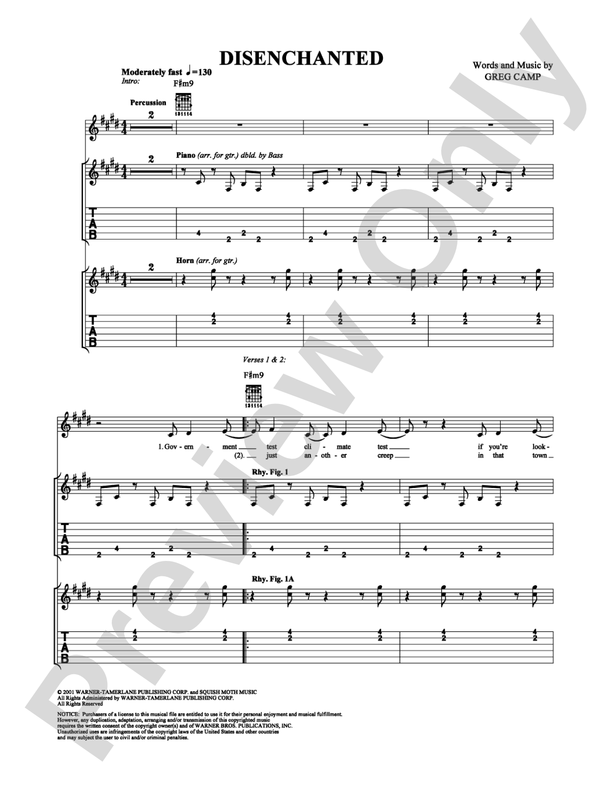 Disenchanted: Guitar TAB Digital Sheet Music
