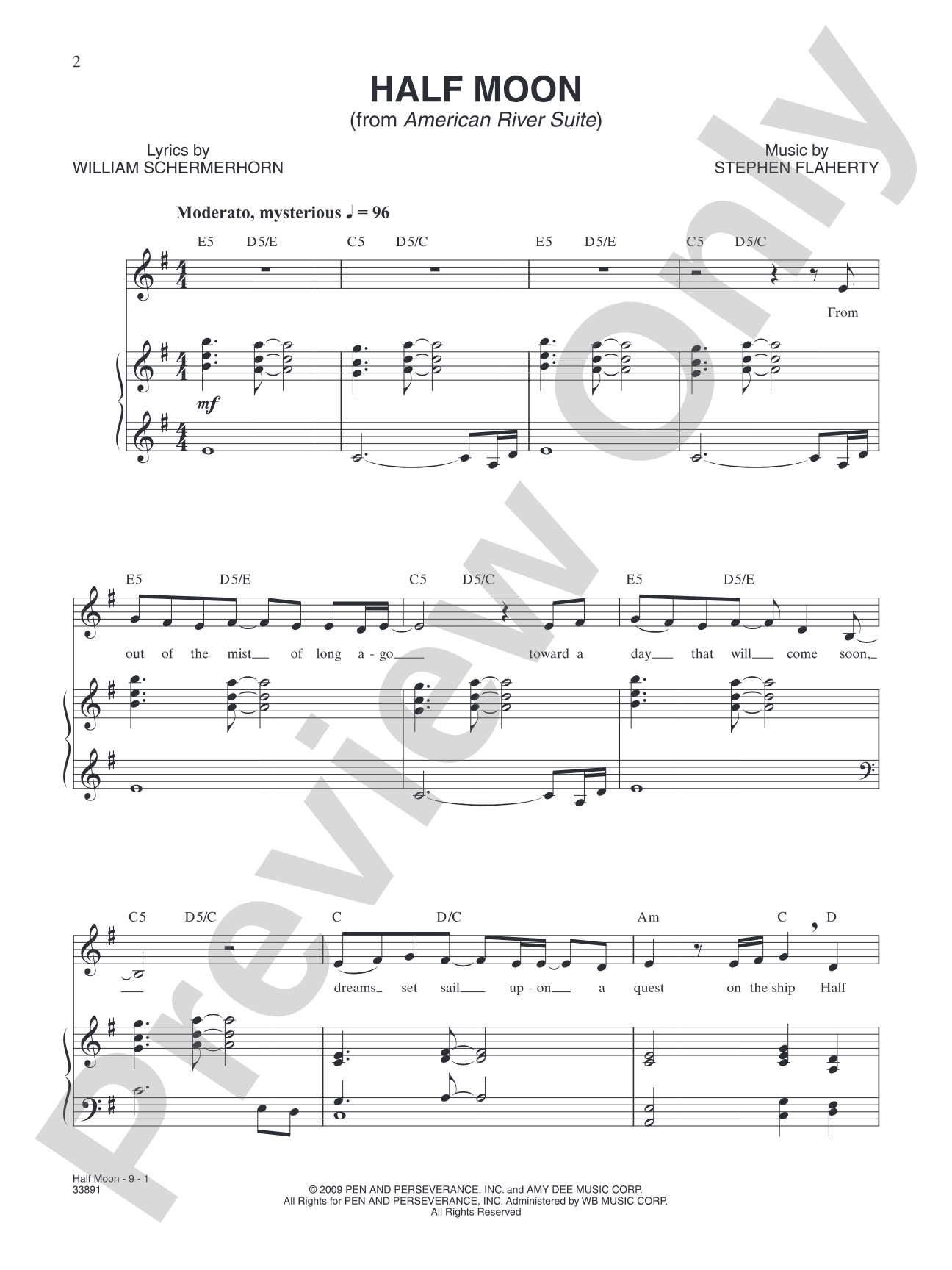 Half Moon (from "American River Suite"): Piano/Vocal/Chords Digital Sheet Music