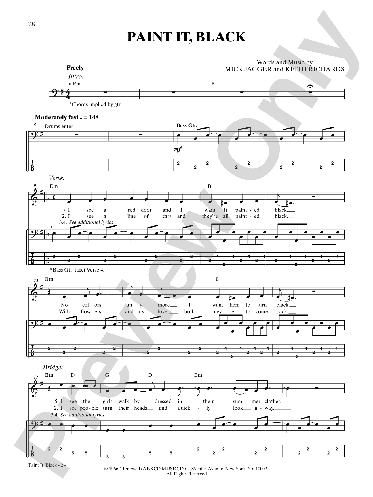 Paint It, Black: Bass TAB