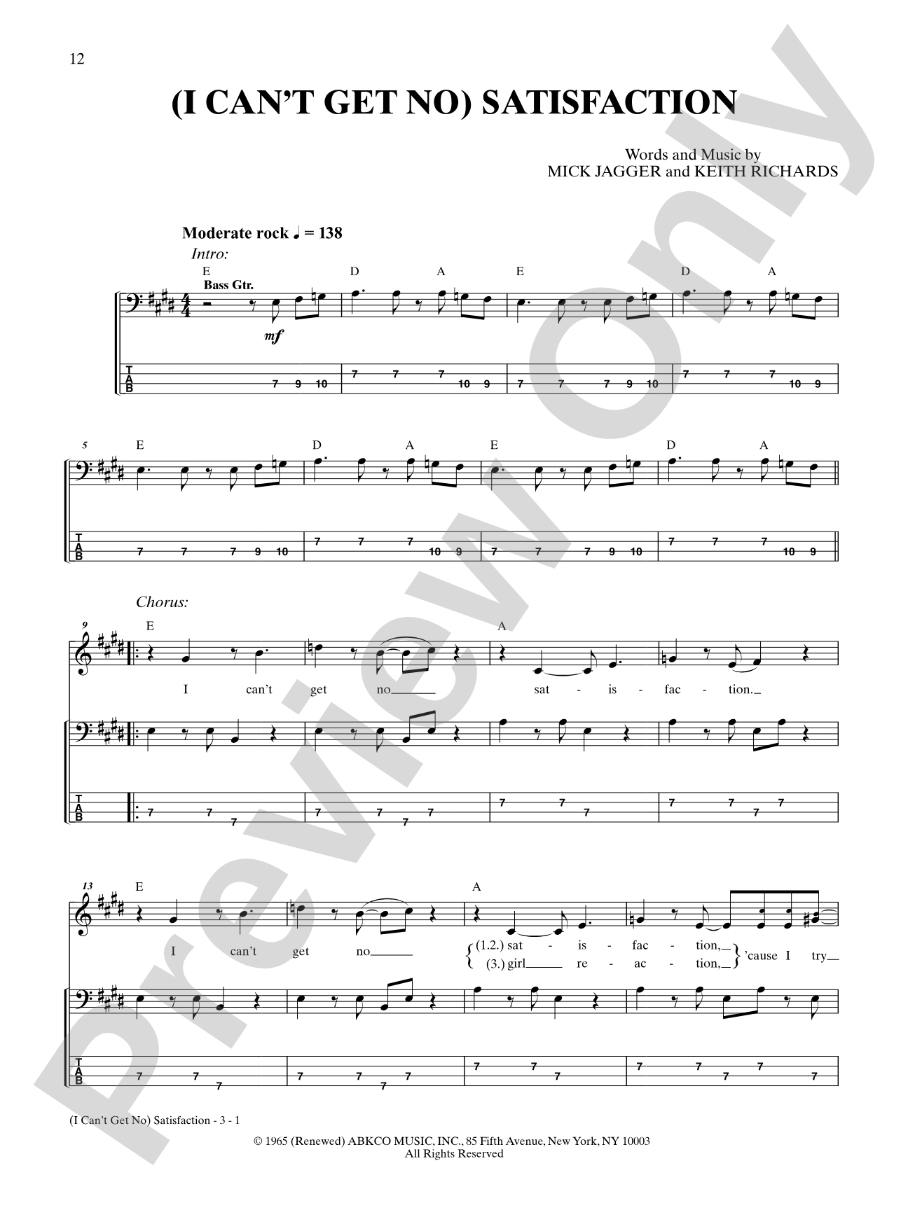 (I Can't Get No) Satisfaction: Bass TAB