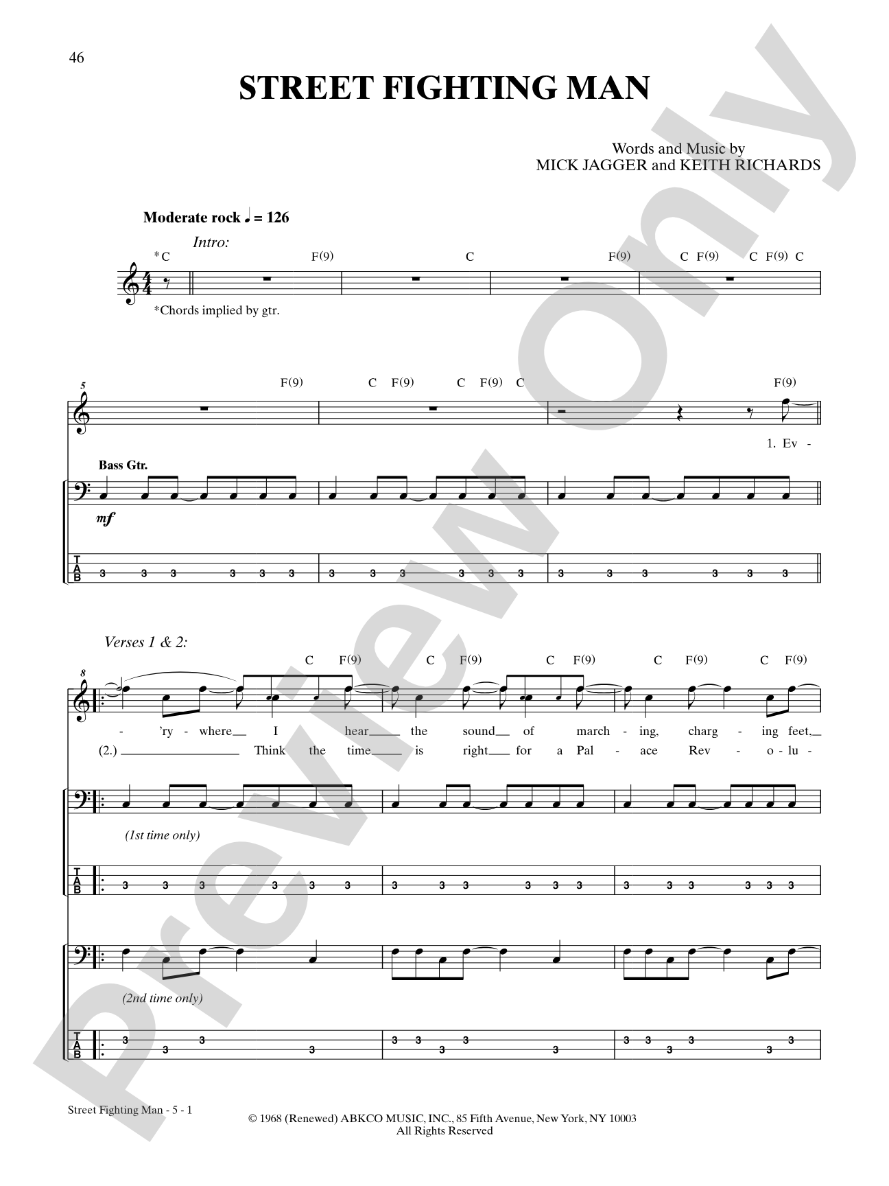 Street Fighting Man: Bass TAB