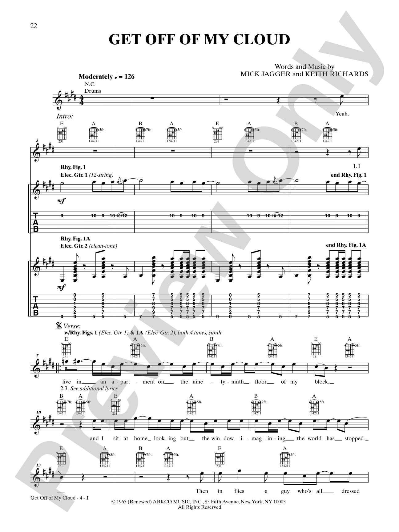 Get Off of My Cloud: Authentic Guitar TAB