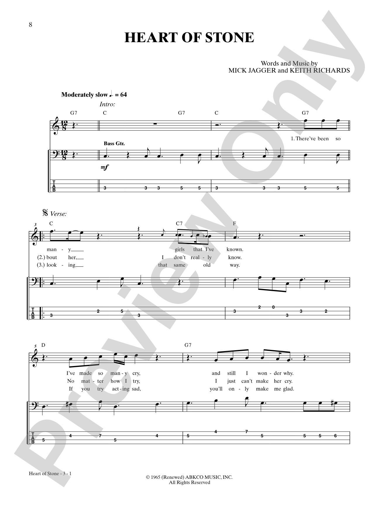 Heart of Stone: Bass TAB