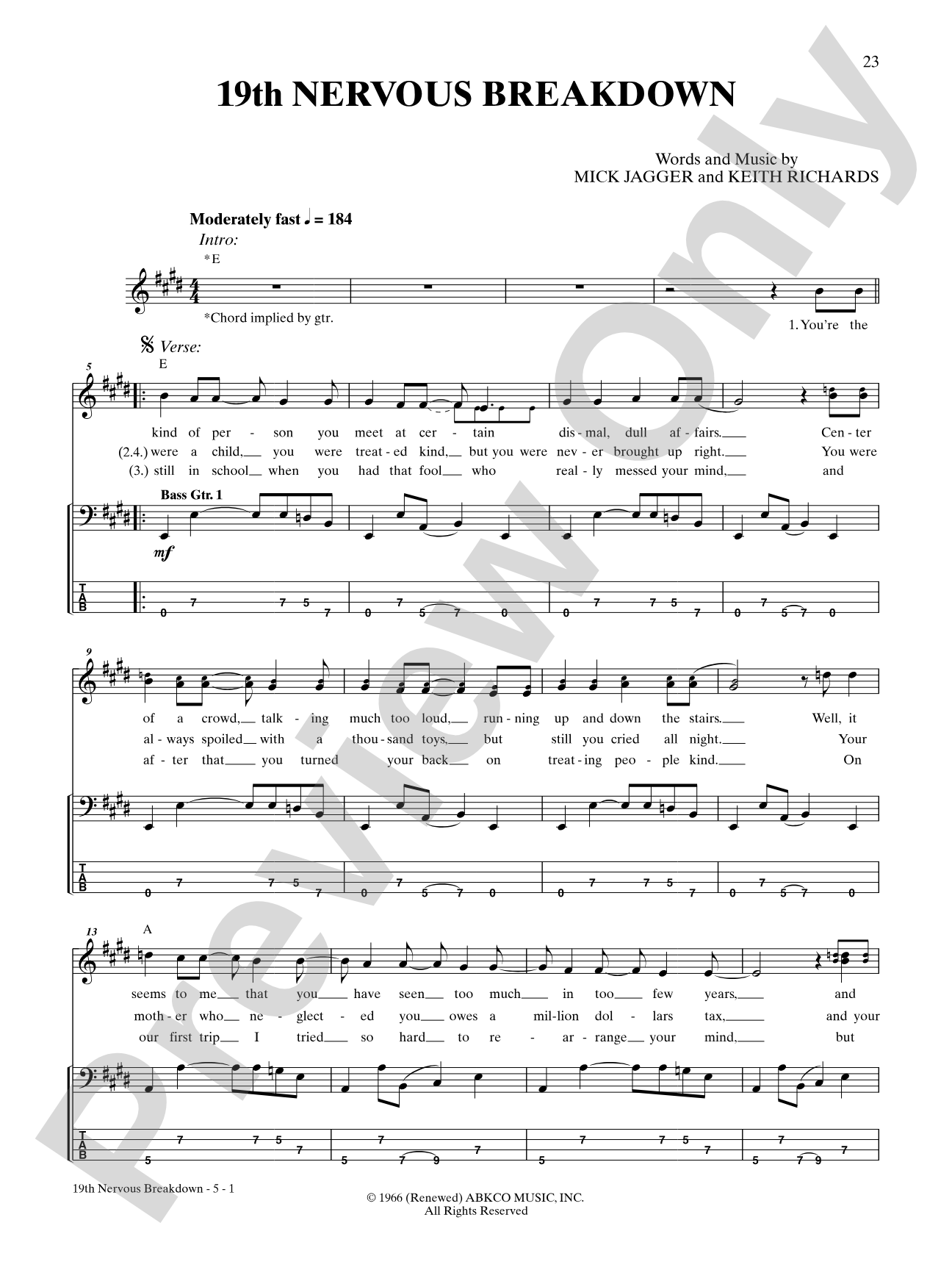 19th Nervous Breakdown: Bass TAB