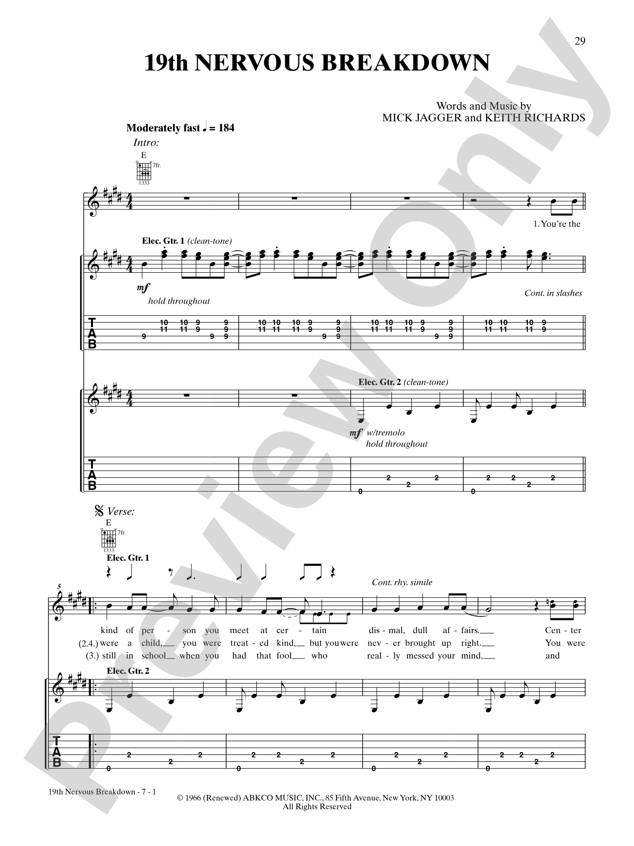 19th Nervous Breakdown: Authentic Guitar TAB