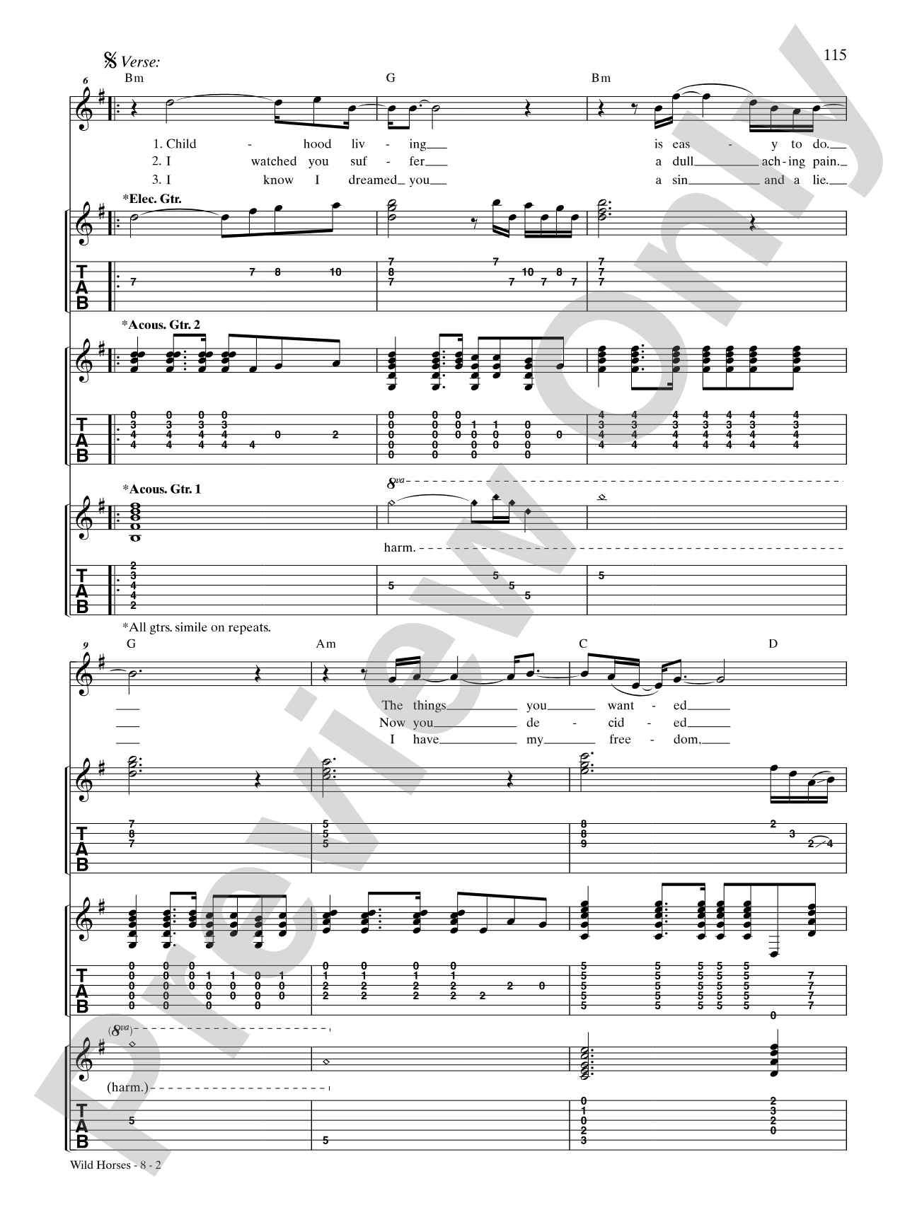 Wild Horses: Authentic Guitar TAB