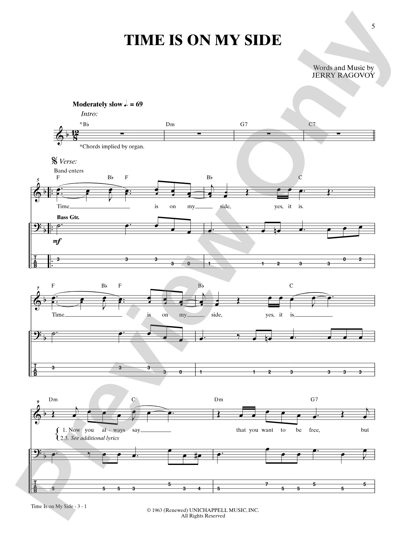Time is on My Side: Bass TAB