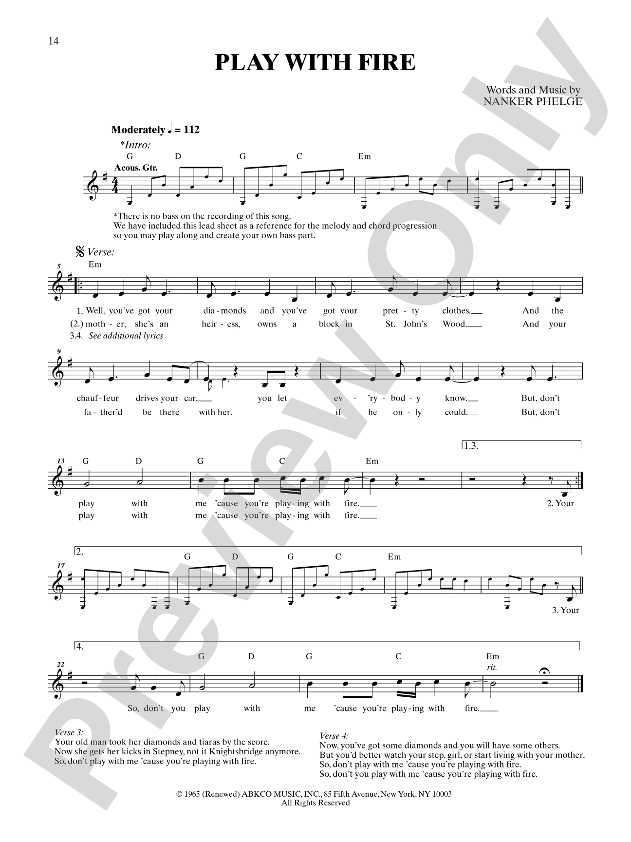 Play With Fire: Bass TAB