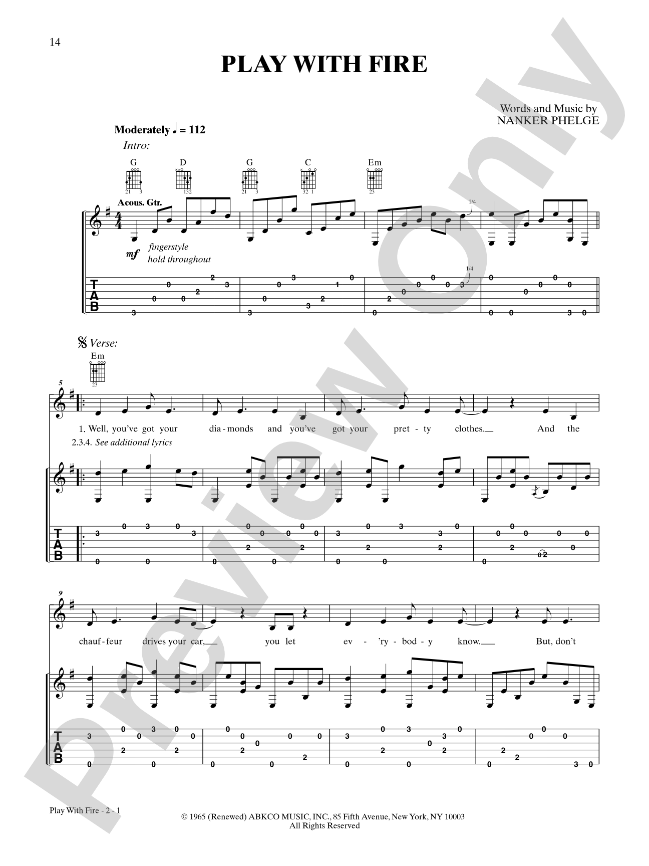 Play With Fire: Authentic Guitar TAB
