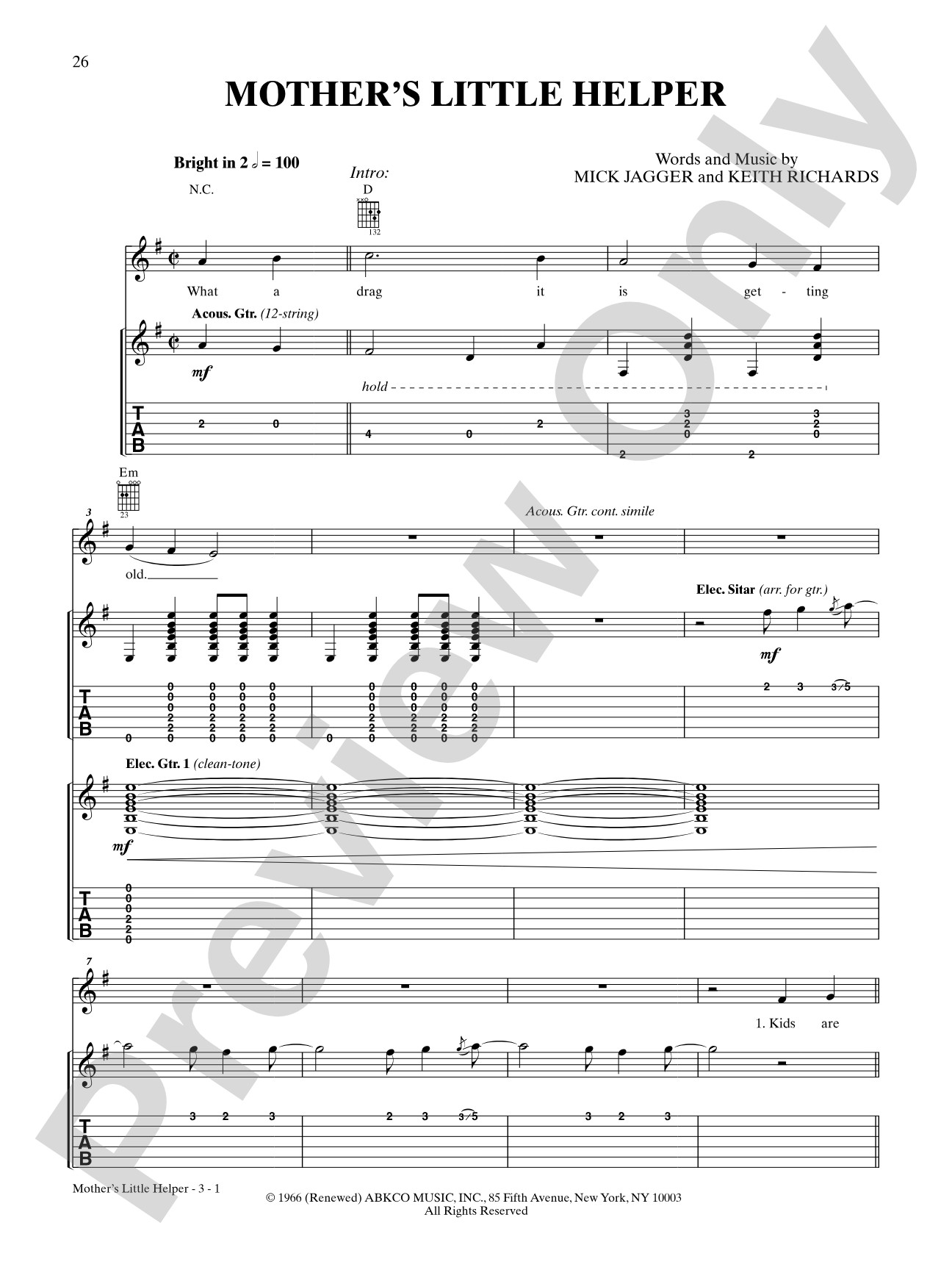 Mother's Little Helper: Authentic Guitar TAB