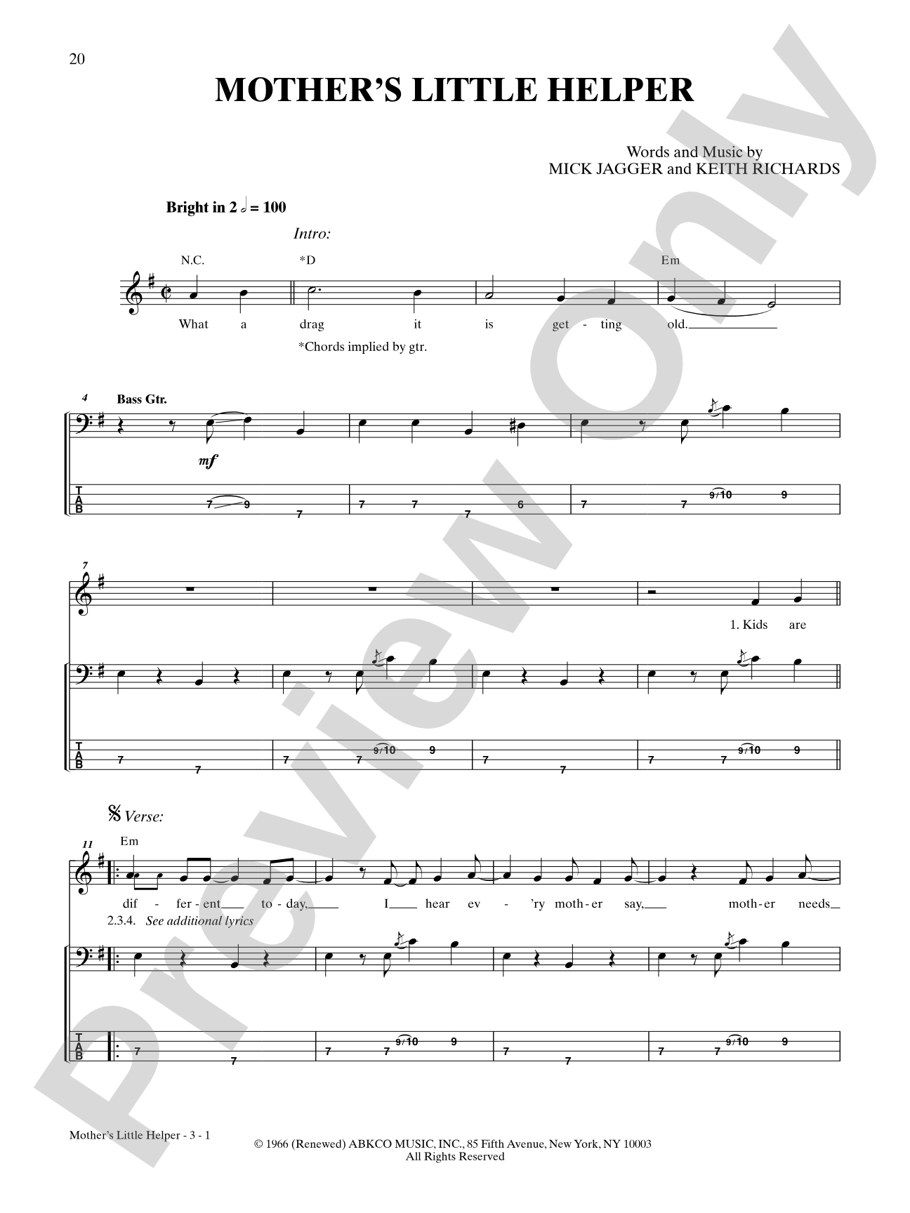 Mother's Little Helper: Bass TAB