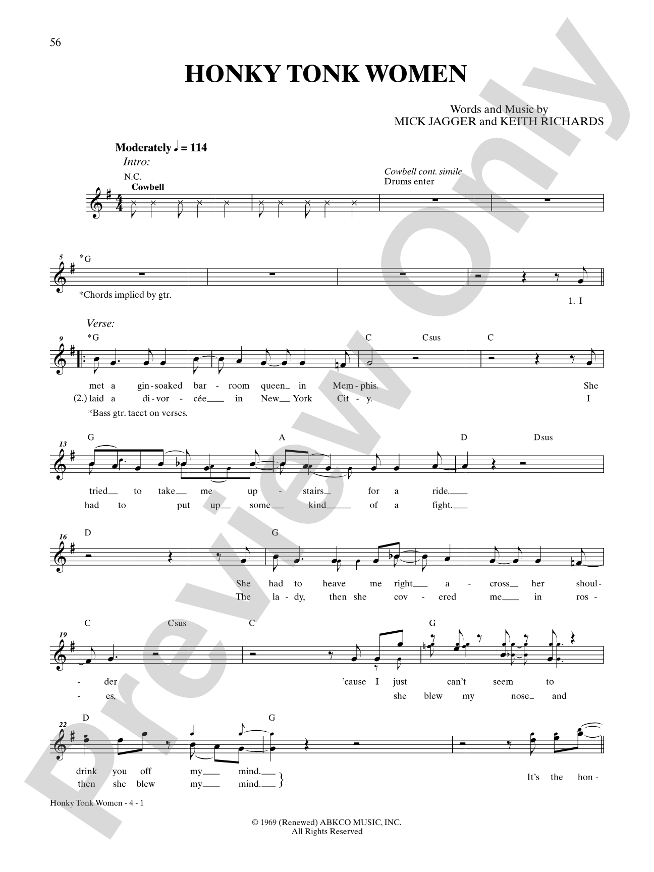 Honky Tonk Women: Bass TAB