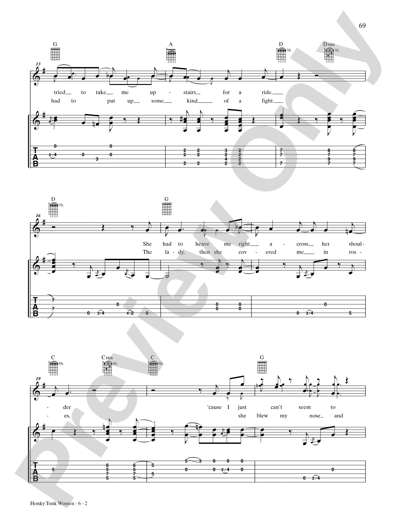 Honky Tonk Women: Authentic Guitar TAB