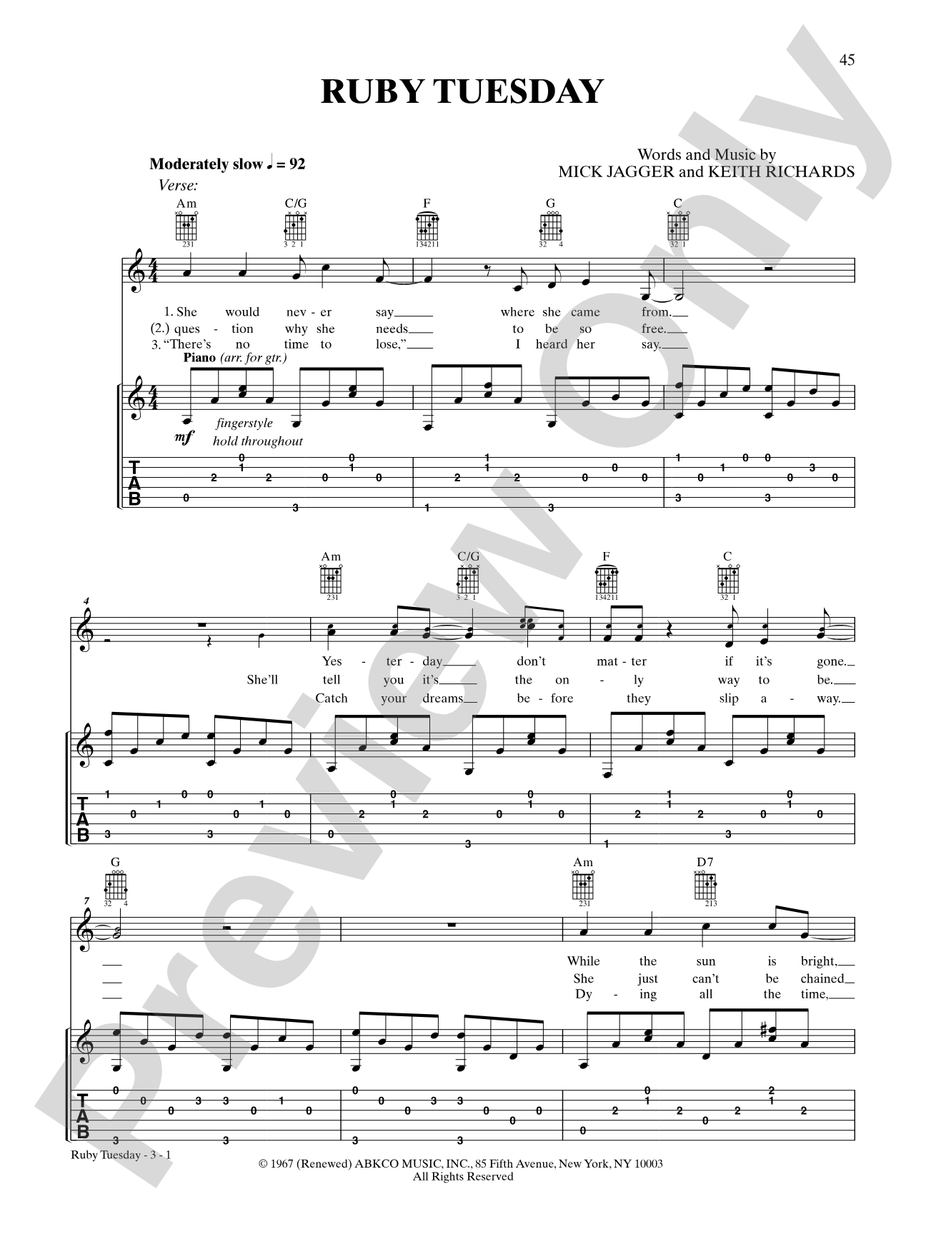 Ruby Tuesday: Authentic Guitar TAB