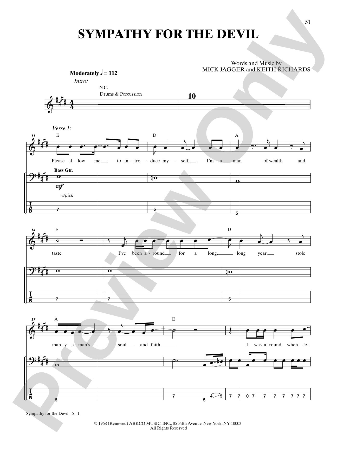 Sympathy for the Devil: Bass TAB