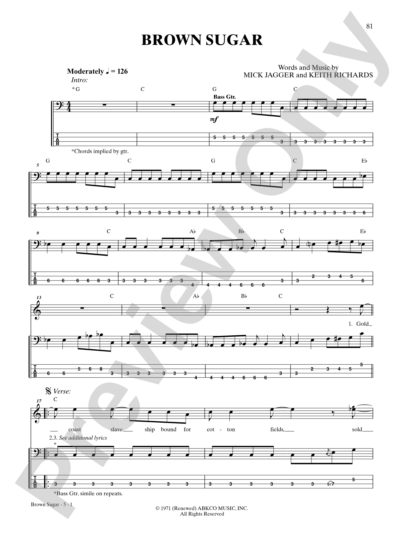 Brown Sugar: Bass TAB