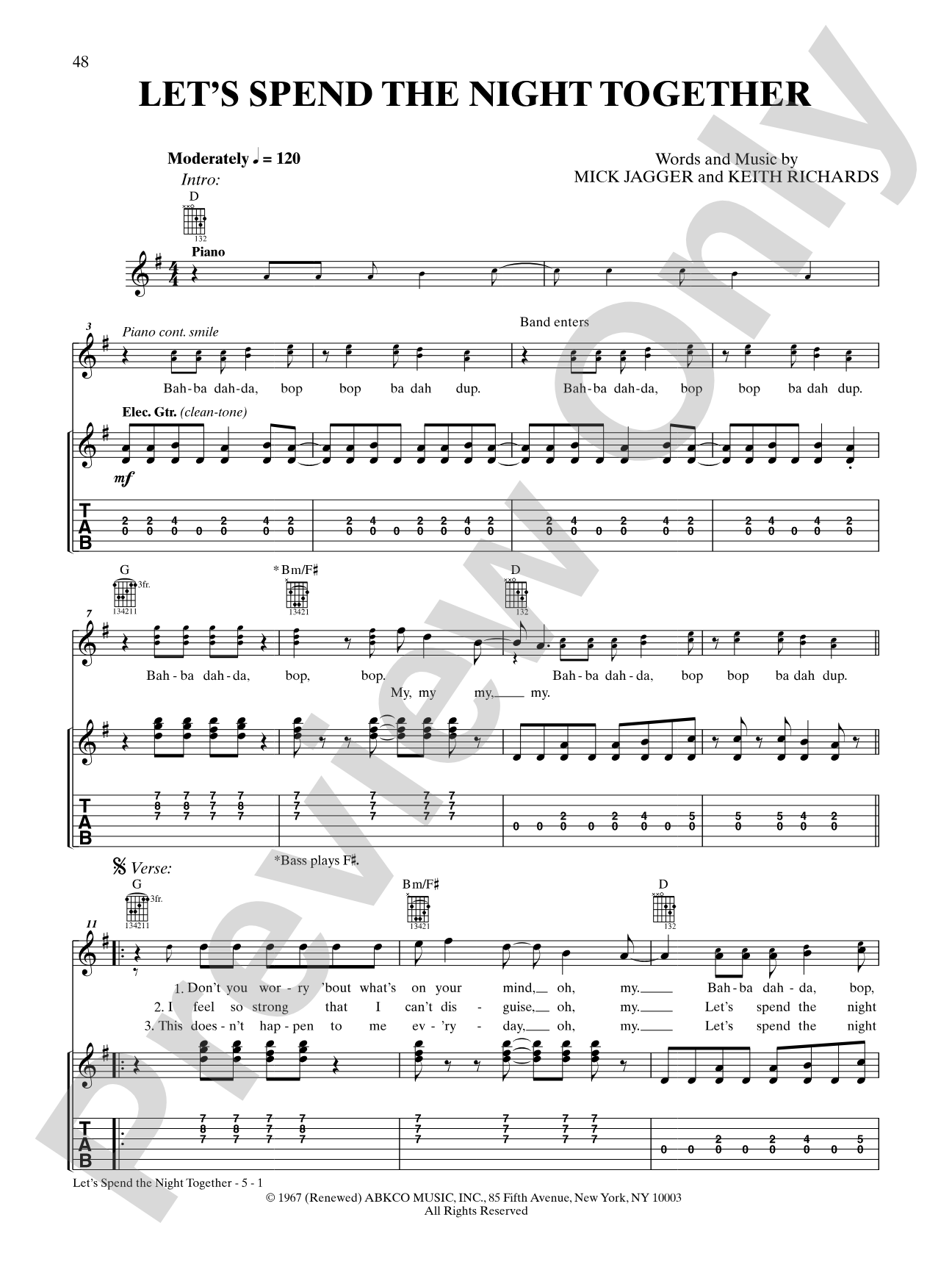 Let's Spend the Night Together: Authentic Guitar TAB