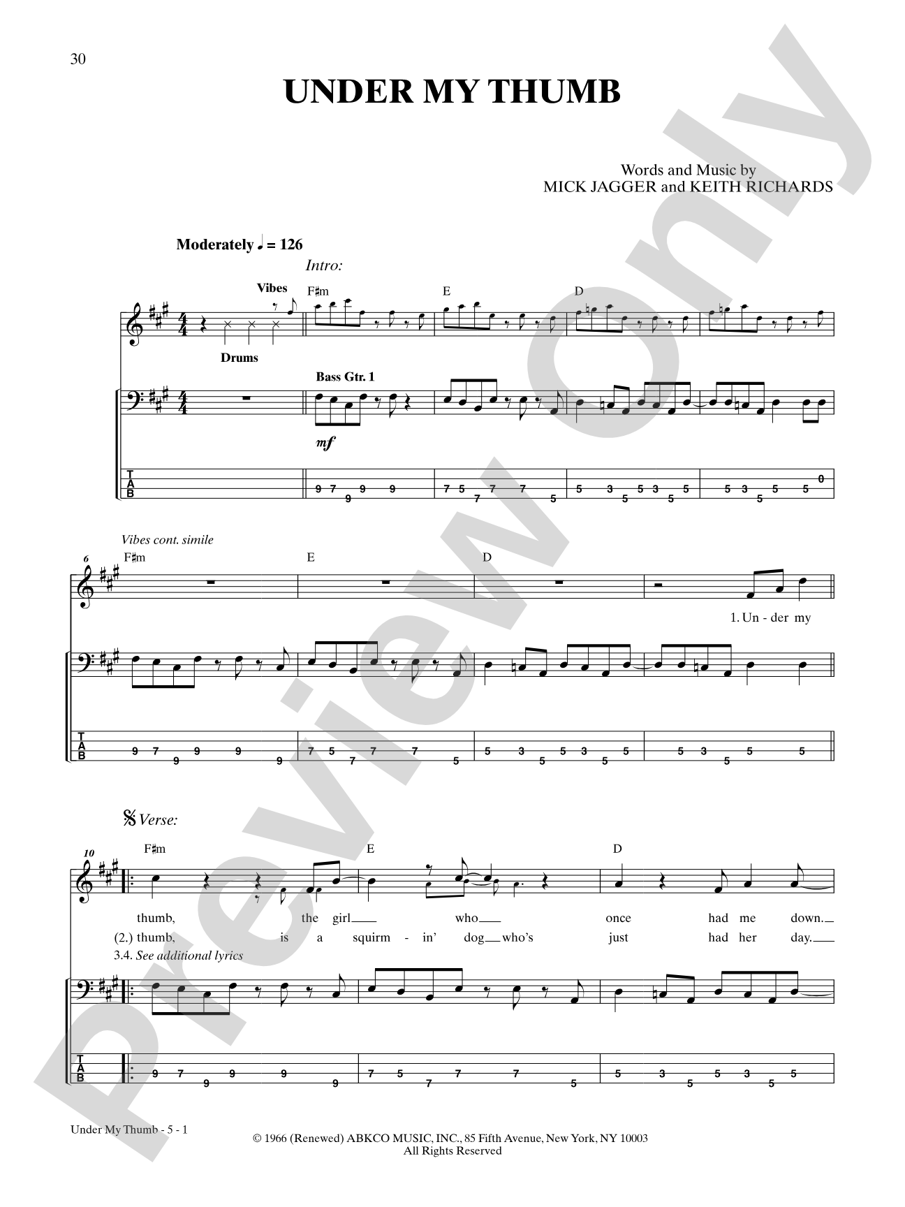Under My Thumb: Bass TAB
