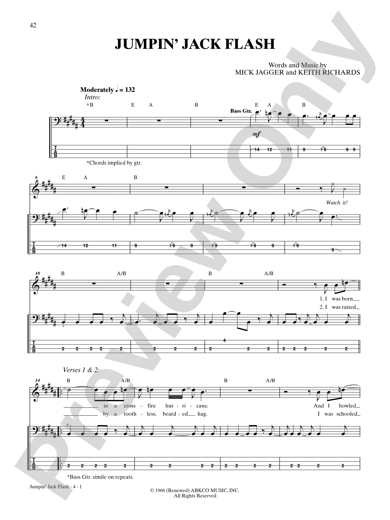 Jumpin' Jack Flash: Bass TAB