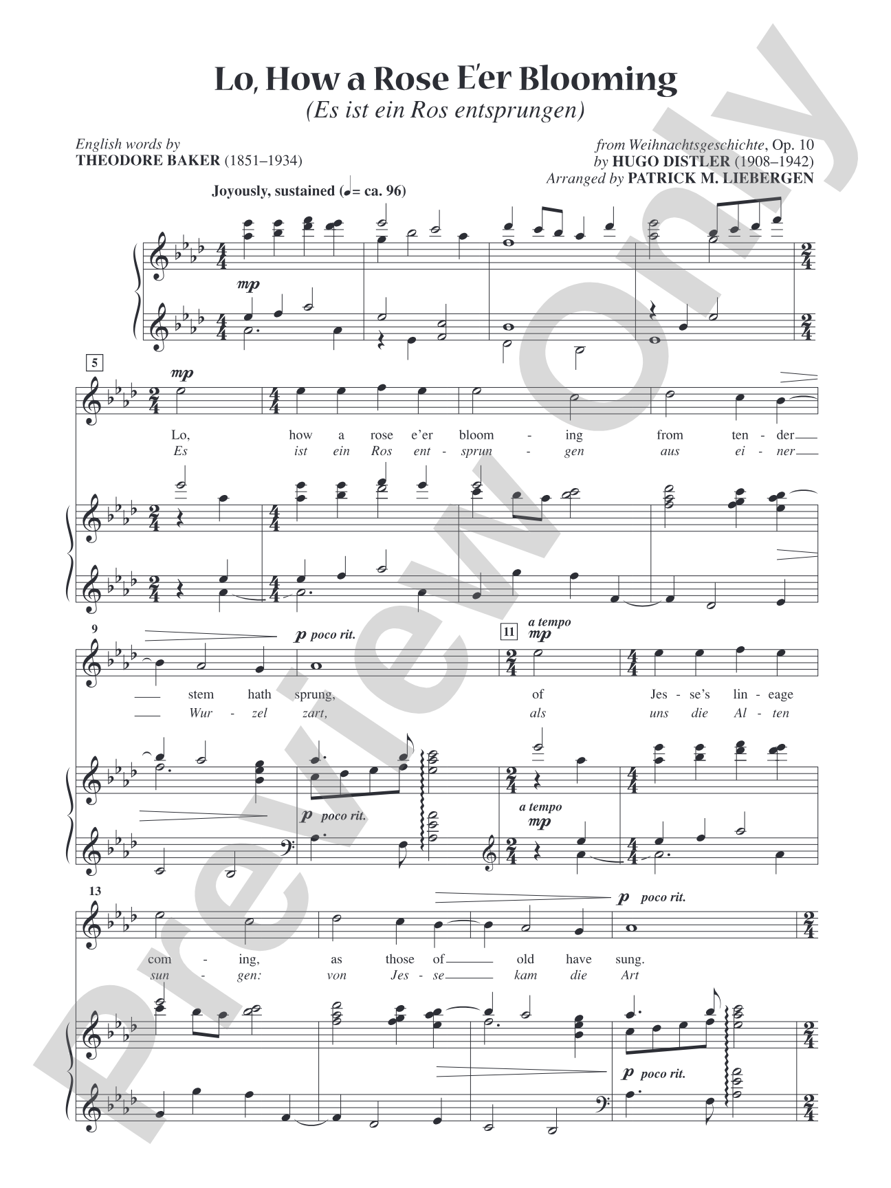 Lo, How a Rose Eer Blooming (Es Ist Ein Ros Entsprungen) [High Voice]: Vocal