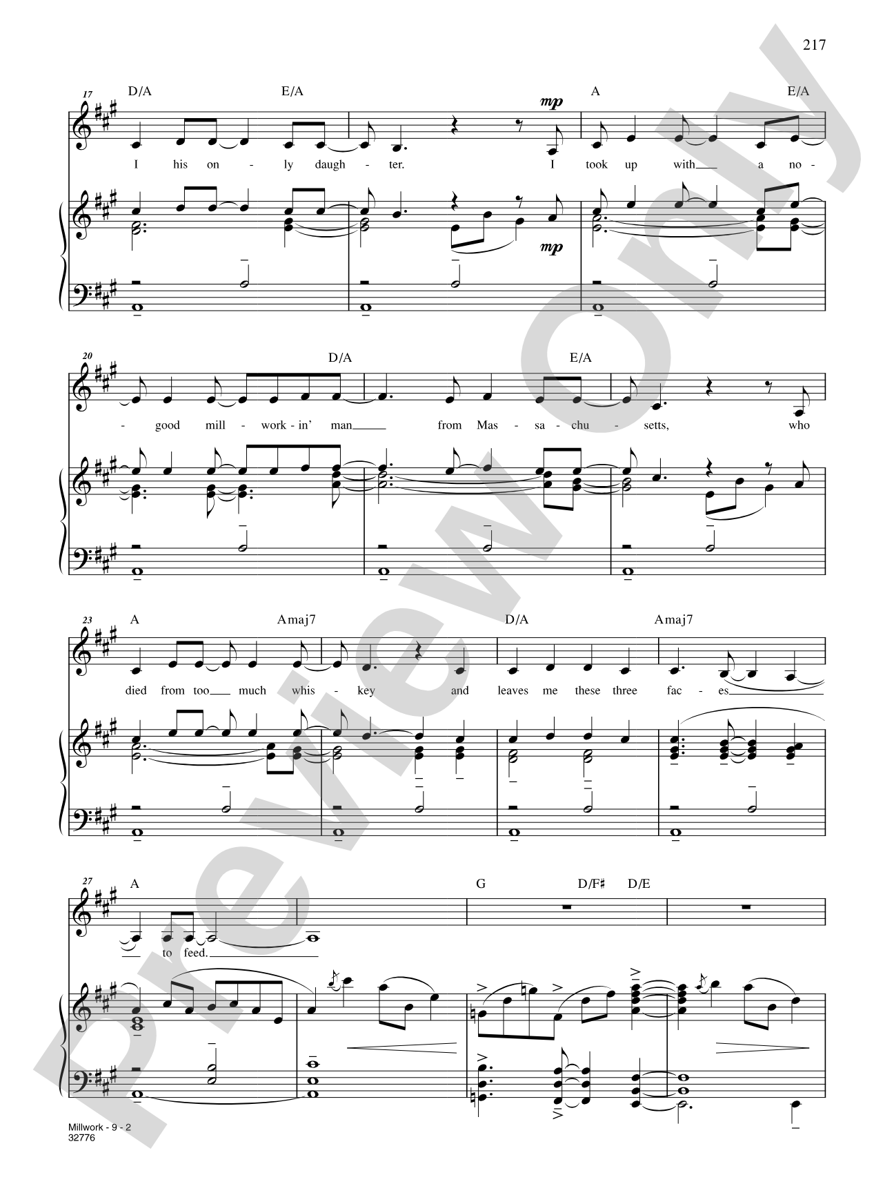 Millwork (From "Working"): Piano/Vocal/Chords