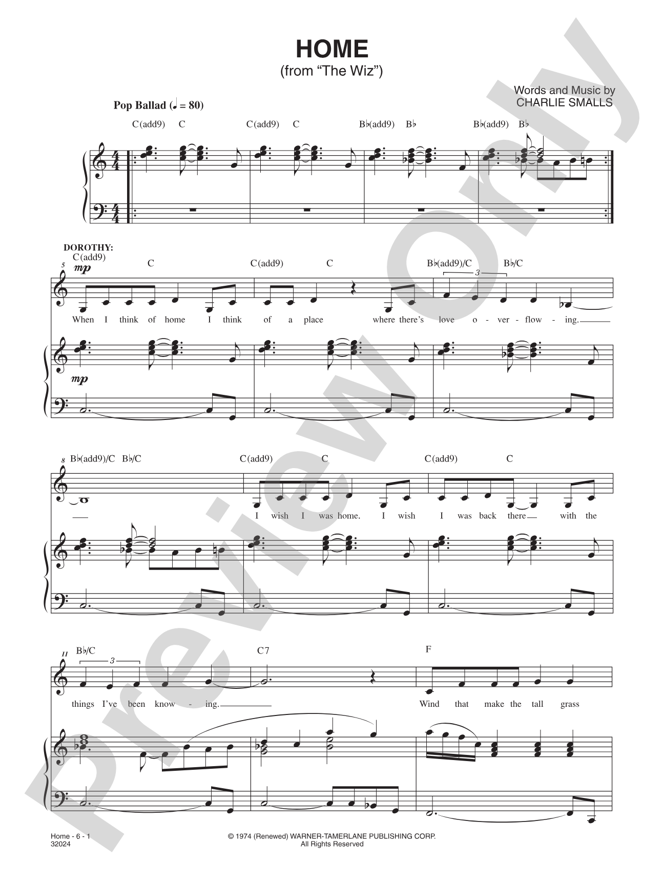 Home<BR>(From "the Wiz"): Piano/Vocal/Chords