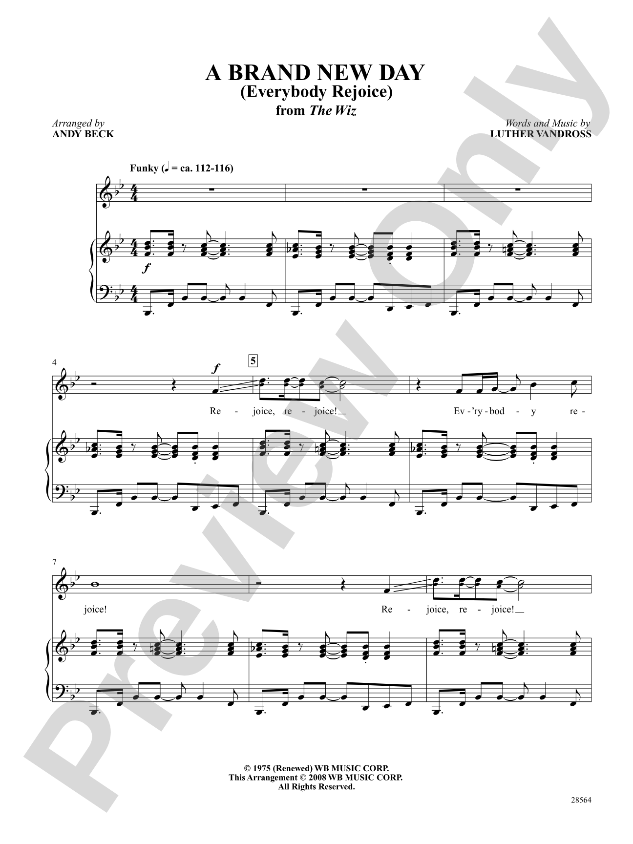 A Brand New Day (Everybody Rejoice) (From "the Wiz"): Piano/Vocal/Chords