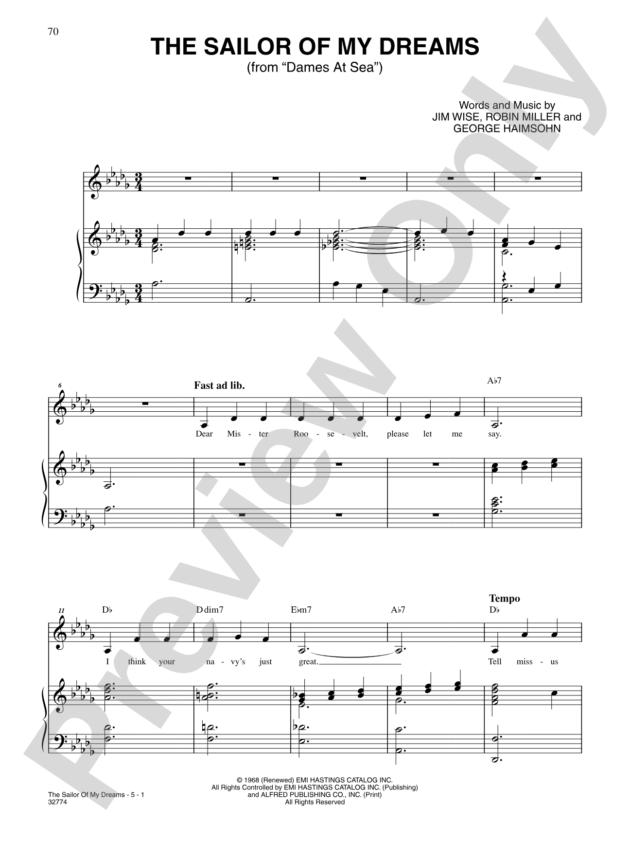 The Sailor of My Dreams: Piano/Vocal/Chords