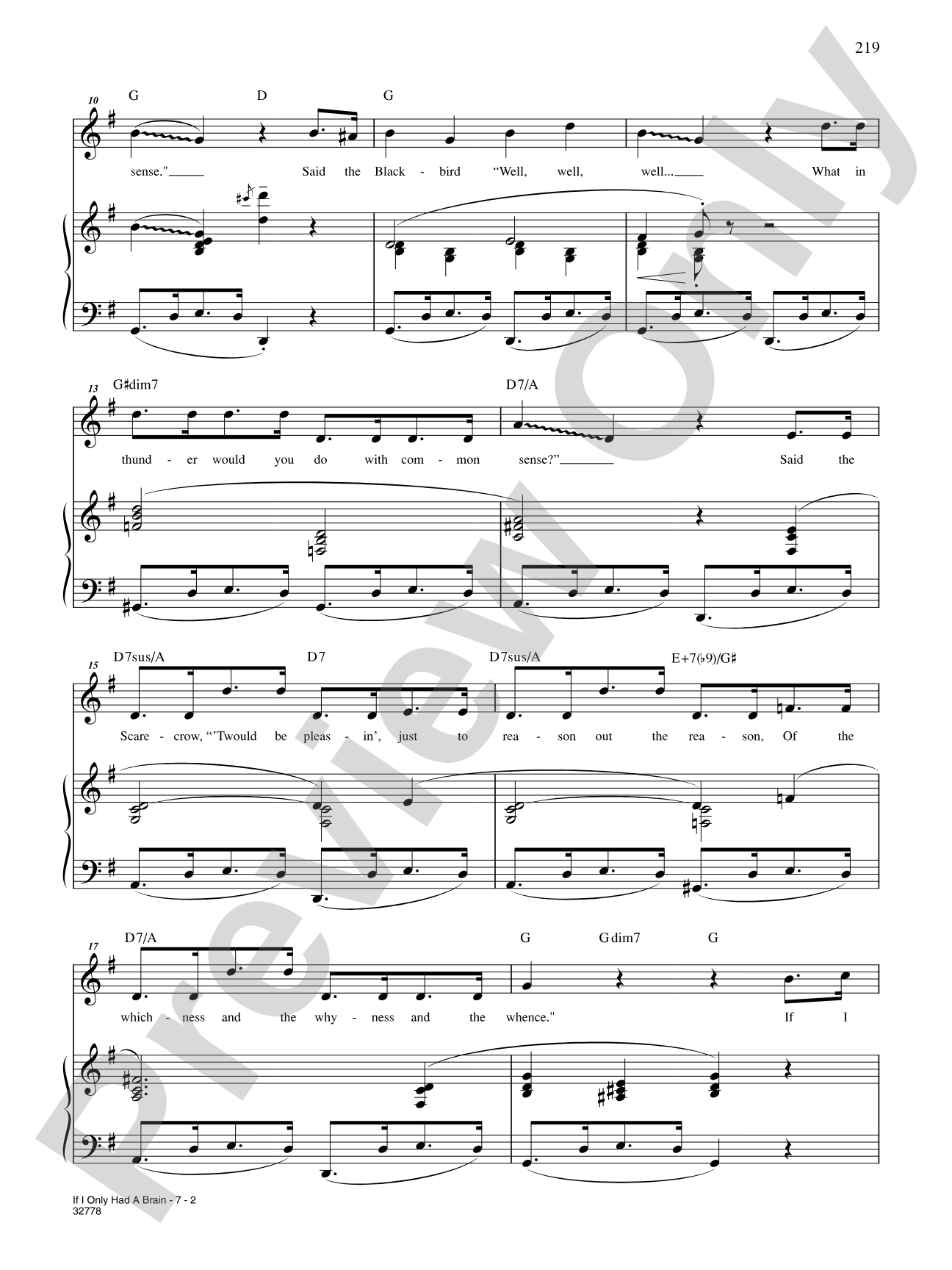 If I Only Had a Brain (From "the Wizard of Oz"): Piano/Vocal/Chords