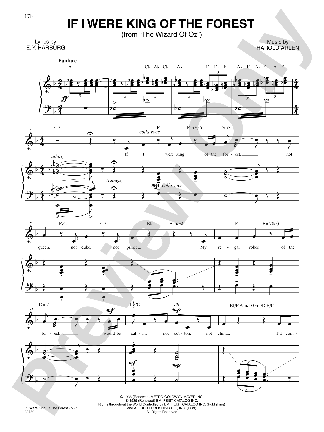 If I Were King of the Forest (From "the Wizard of Oz"): Piano/Vocal/Chords