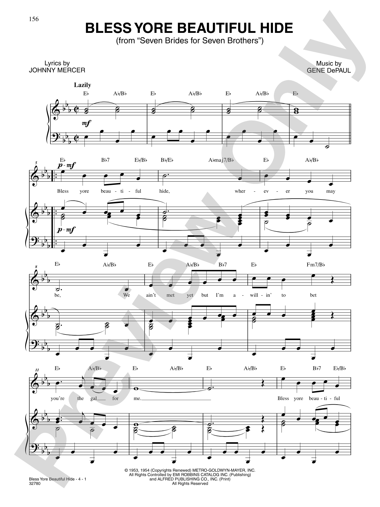 Bless Yore Beautiful Hide (From "Seven Brides for Seven Brothers"): Piano/Vocal/Chords