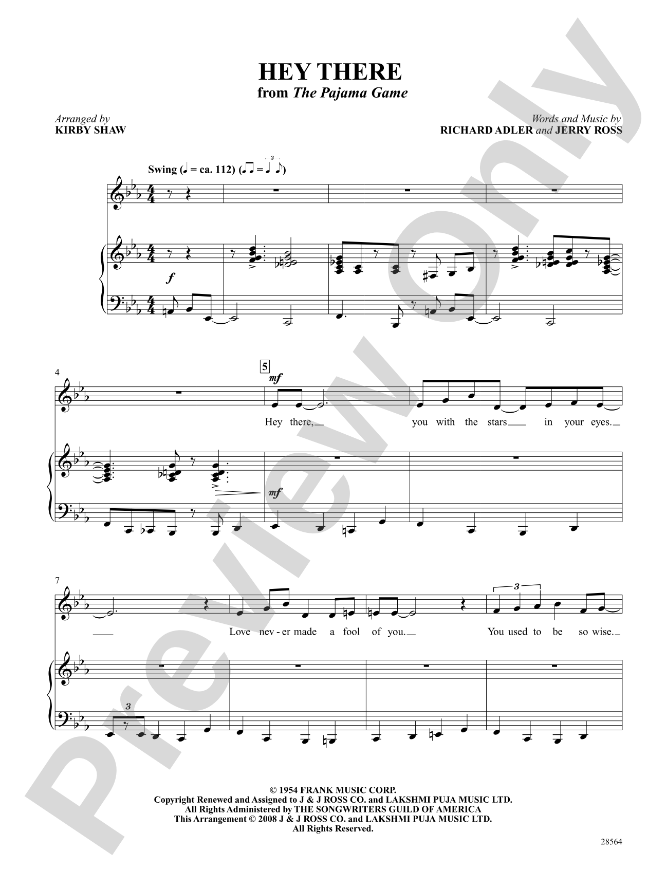 Hey There! (From "the Pajama Game"): Piano/Vocal/Chords
