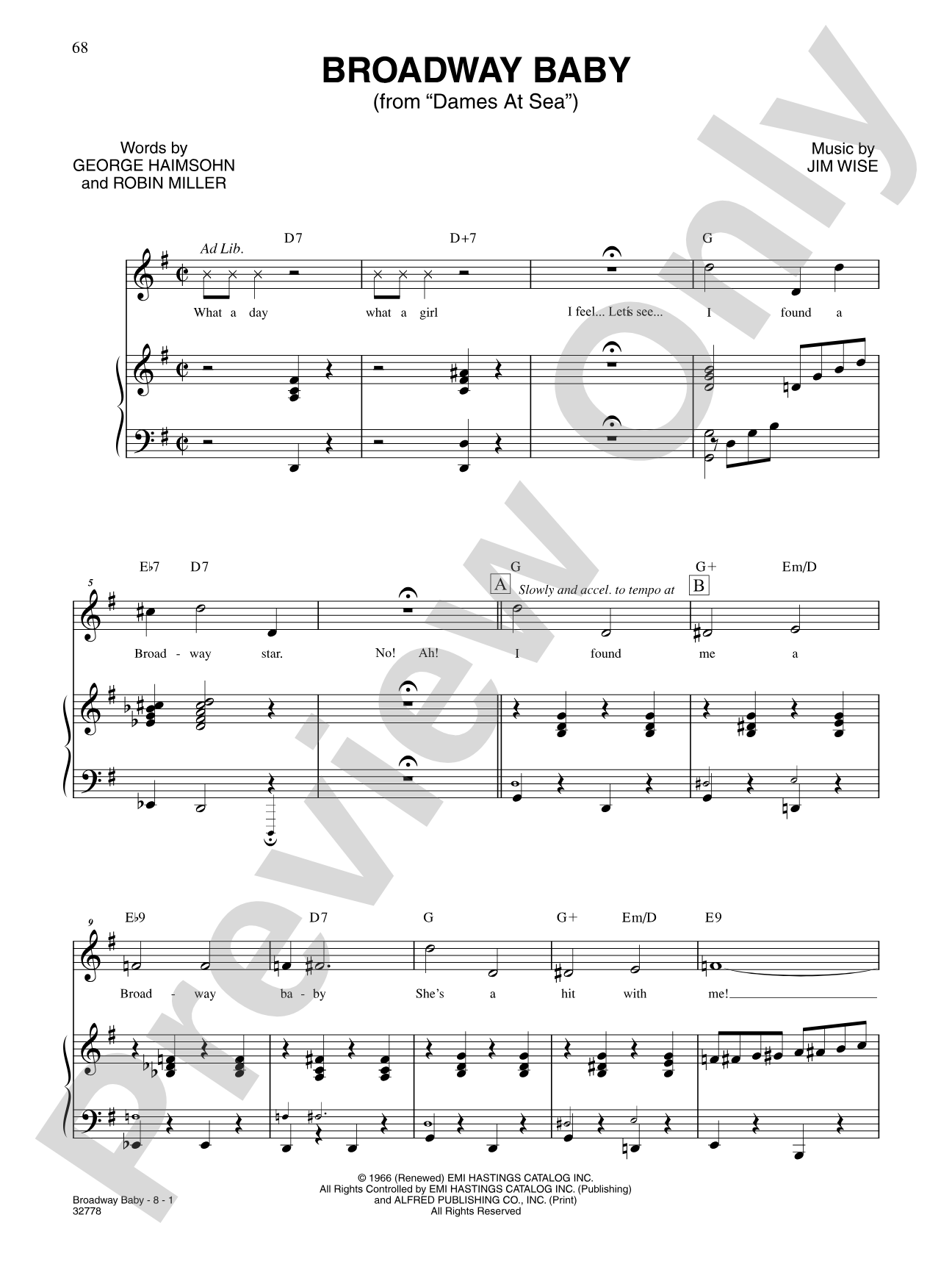 Broadway Baby (From "Dames at Sea"): Piano/Vocal/Chords