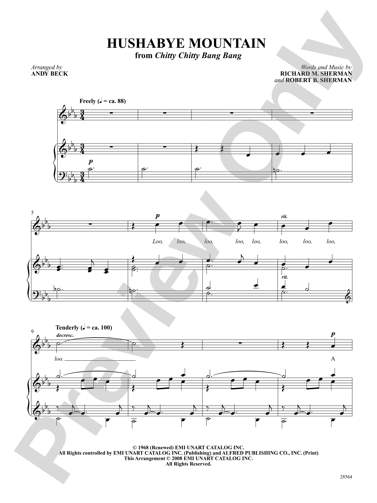 Hushabye Mountain (From "Chitty Chitty Bang Bang"): Piano/Vocal/Chords