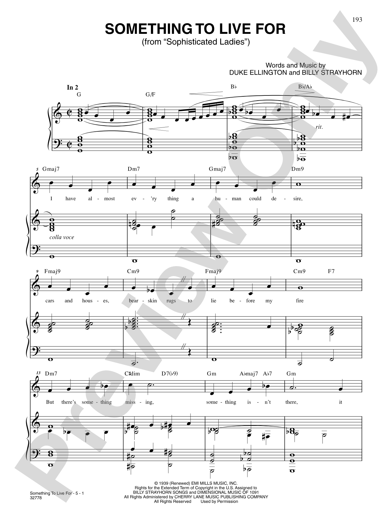 Something to Live For (From "Sophisticated Ladies"): Piano/Vocal/Chords