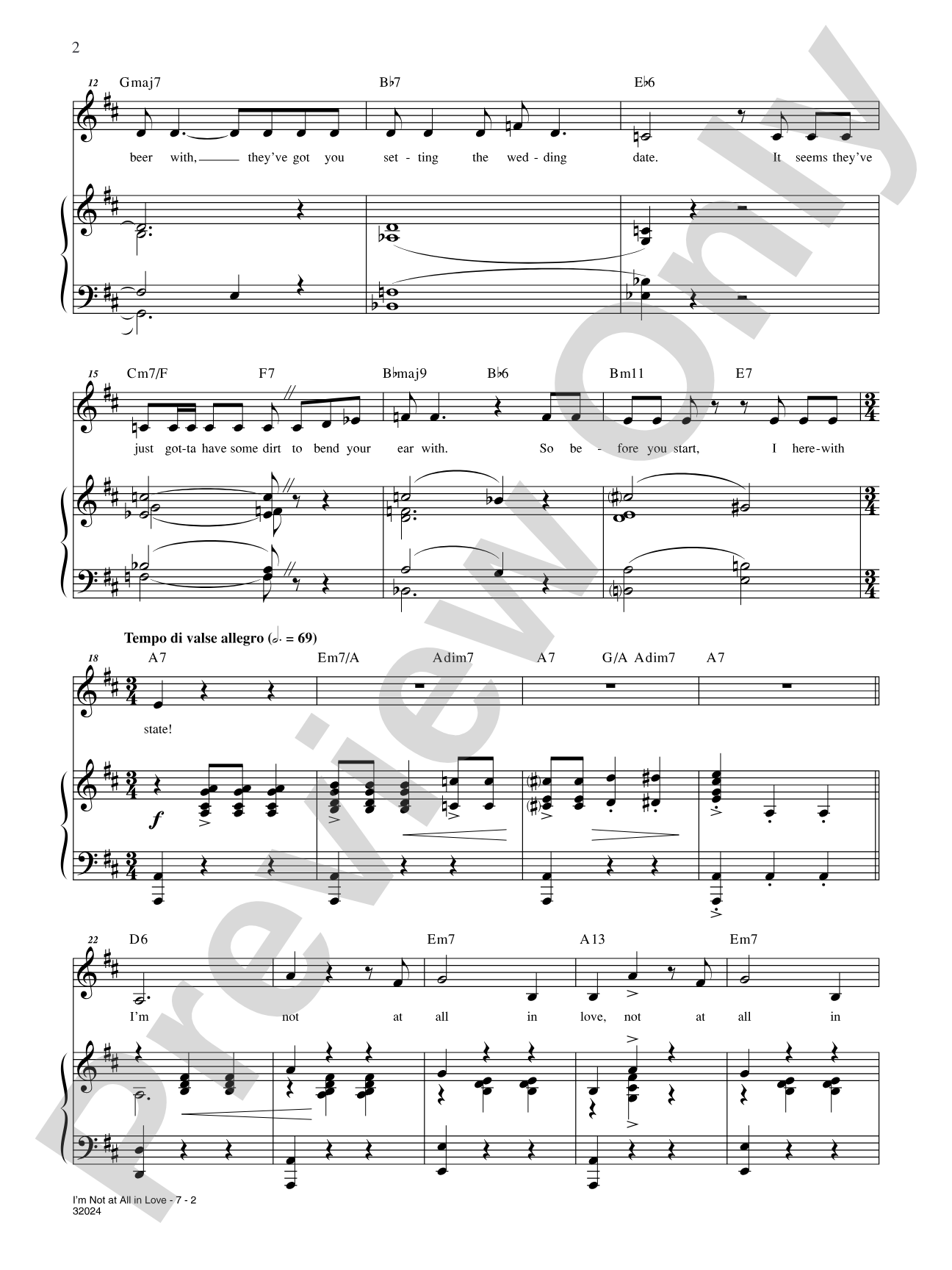 I'm Not at All in Love (From "the Pajama Game"): Piano/Vocal/Chords