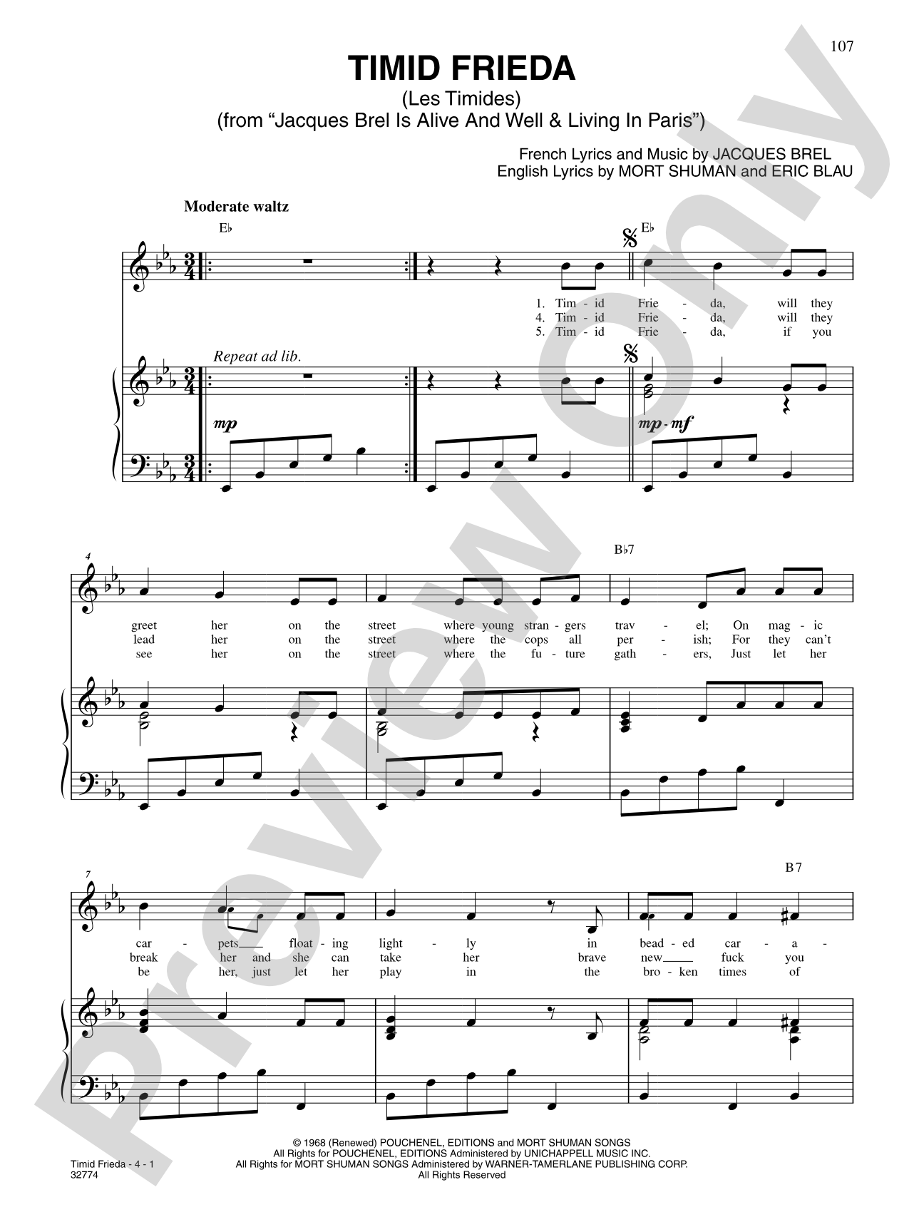 Timid Frieda: Piano/Vocal/Chords