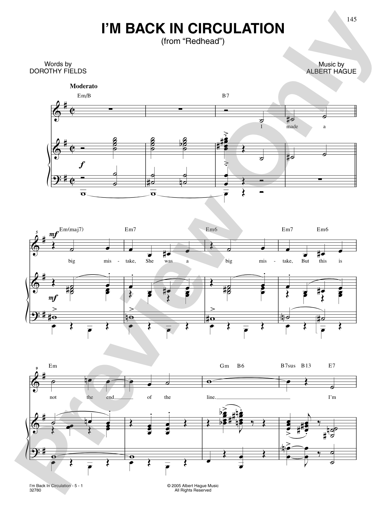 I'm Back in Circulation (From "Redhead"): Piano/Vocal/Chords