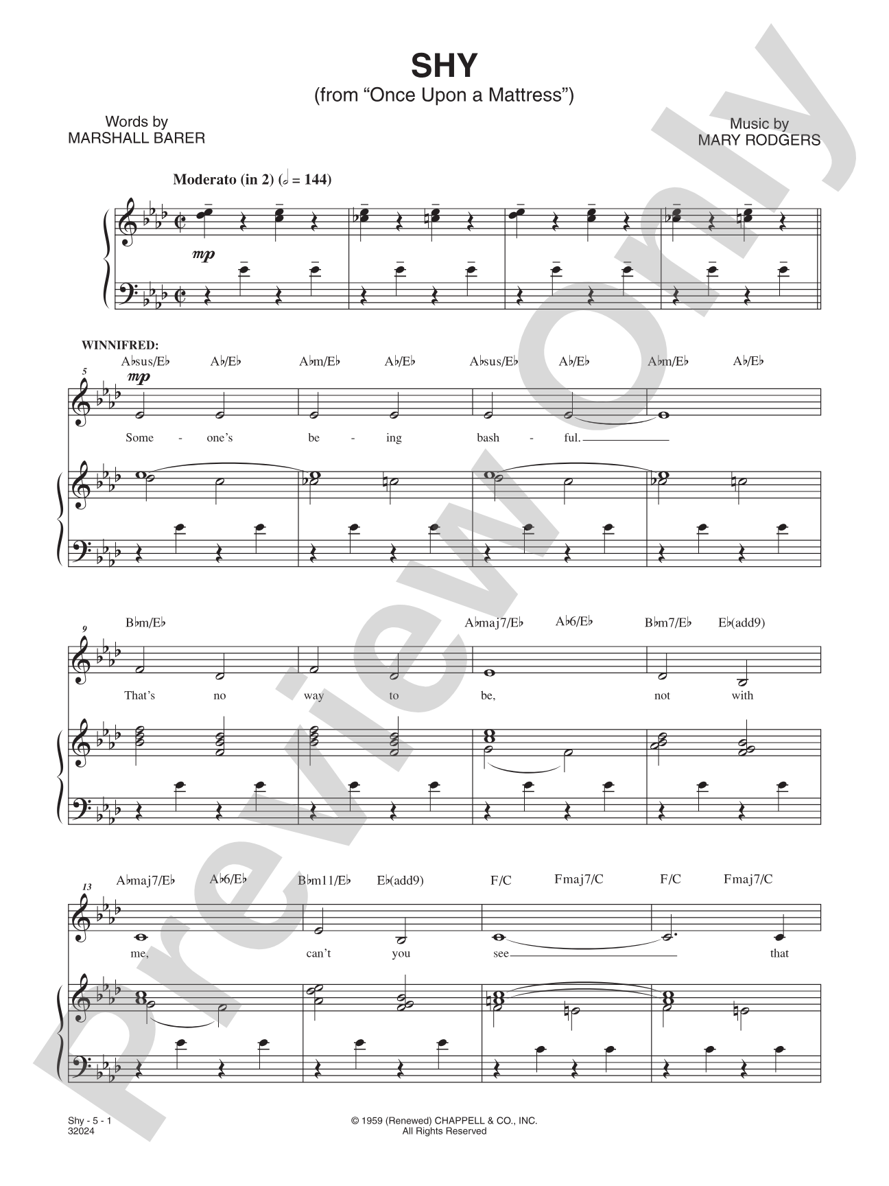 Shy (From "Once upon a Mattress"): Piano/Vocal/Chords